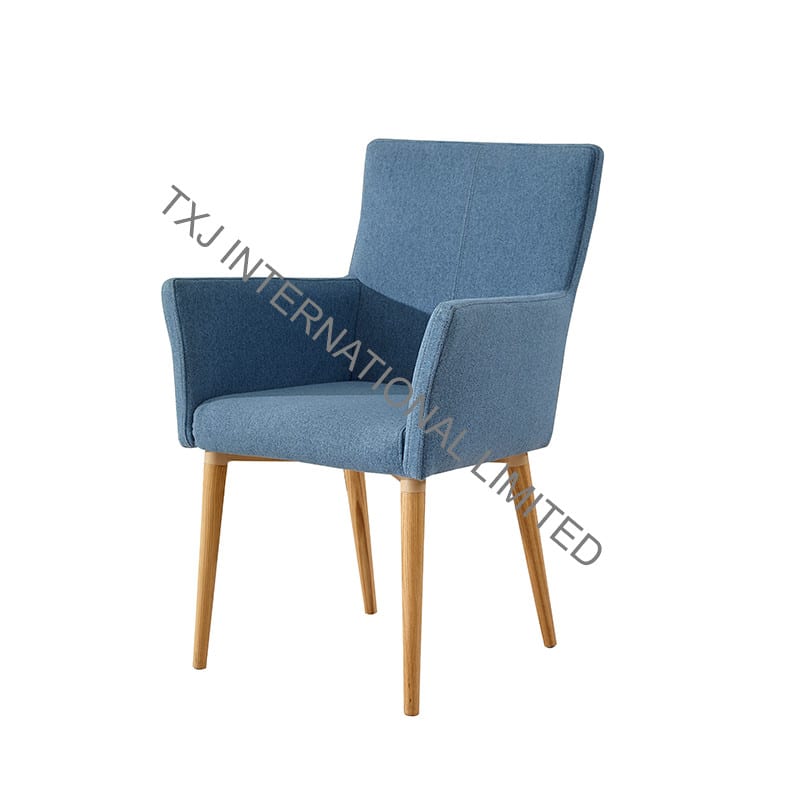 TC-1707B Fabric Dining Arm Chair With Solid Wood Legs