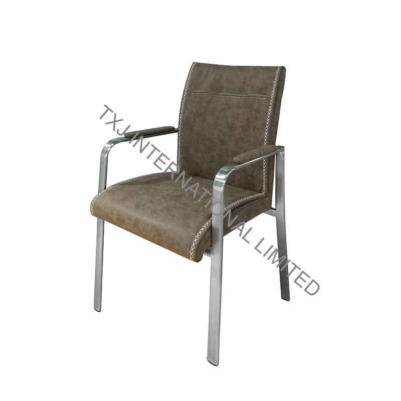 ALISA-4 Fabric Dining Chair Armchair With Brushed Stainless Steel Tube