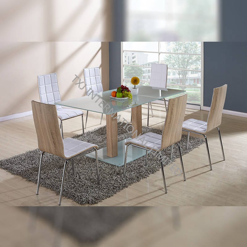 TD-1393 Tempered Glass Table With 6 Chairs For Kitchen Room