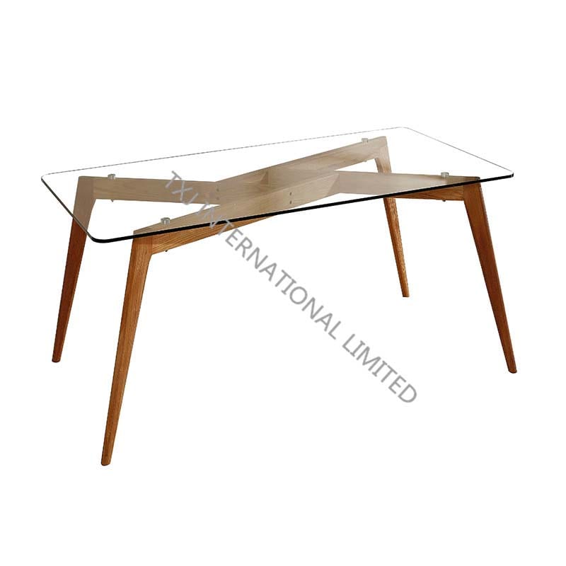 BARCELONA-DT Glass Table With Wood Leg