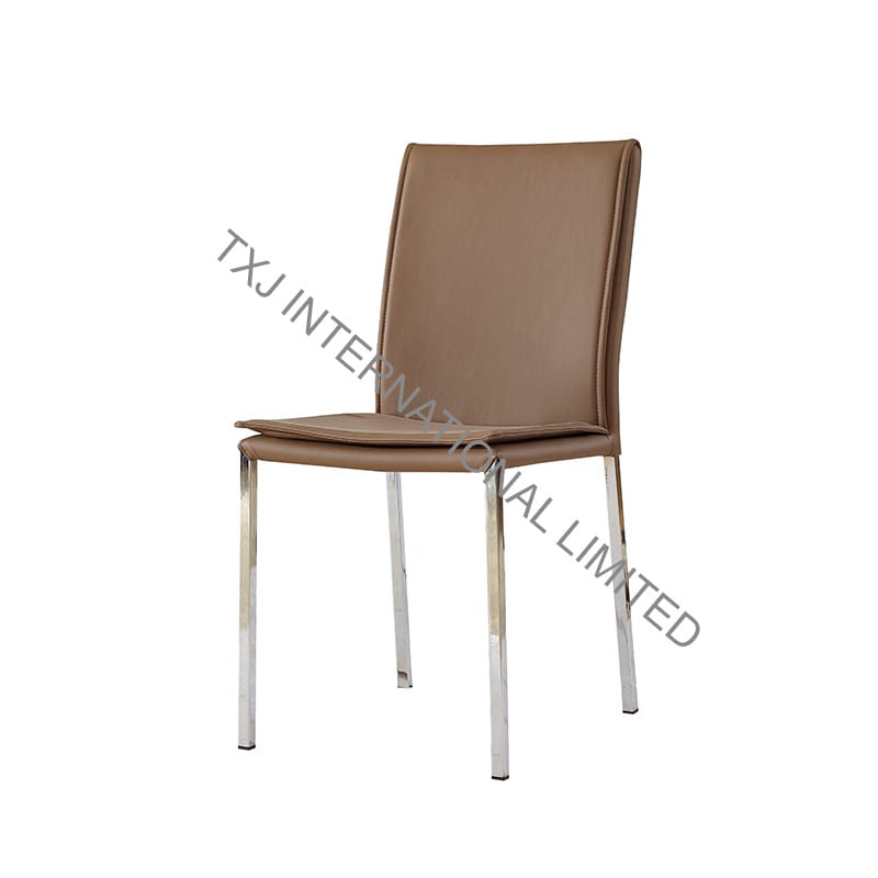 TC-1705 PU Dining Chair with Four Legs Square Chromed Tubes