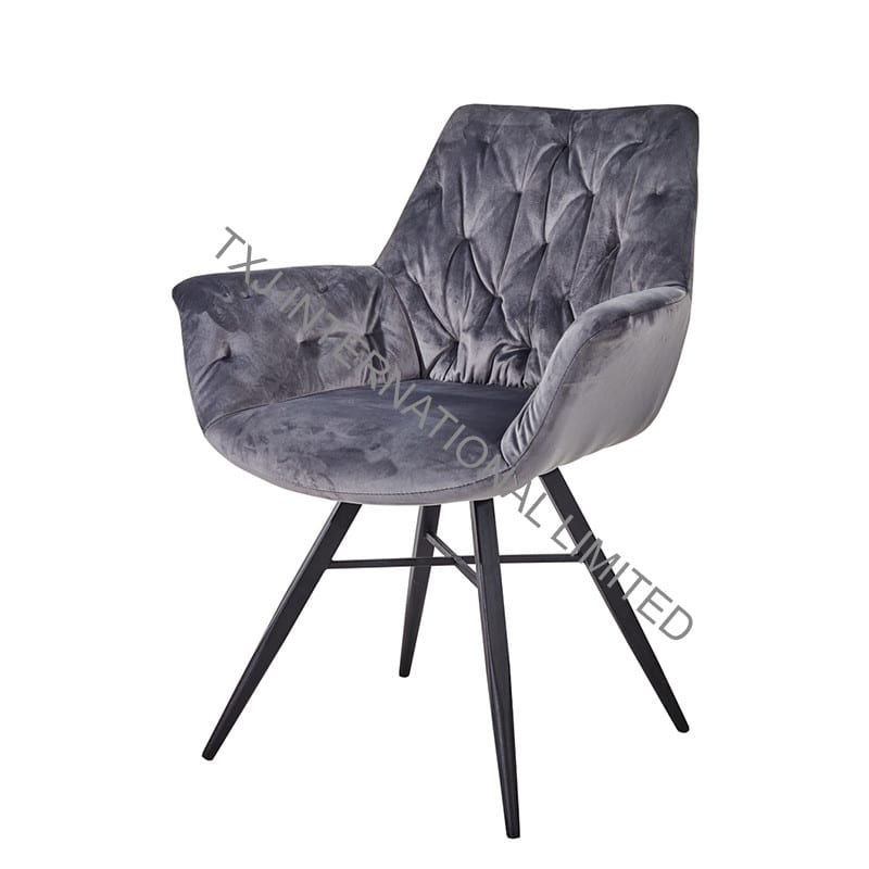 TC-1859 Velvet Dining Arm Chair With Black Legs