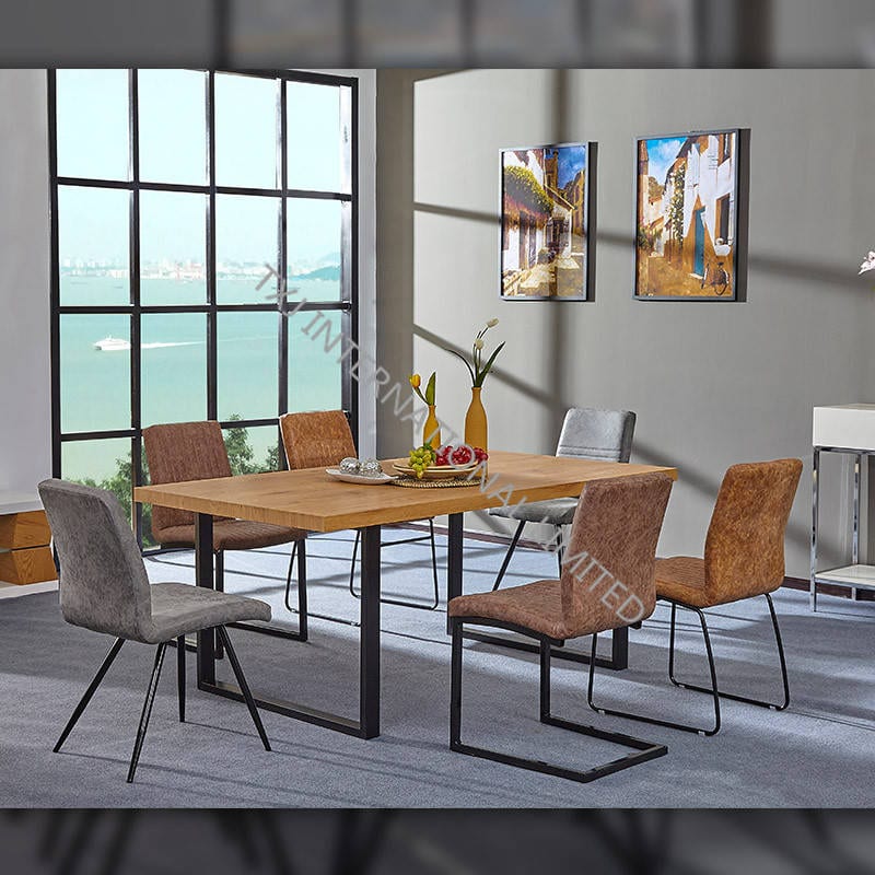 TD-1781 MDF Dining Table, Oak Paper Top, Black Painting Frame