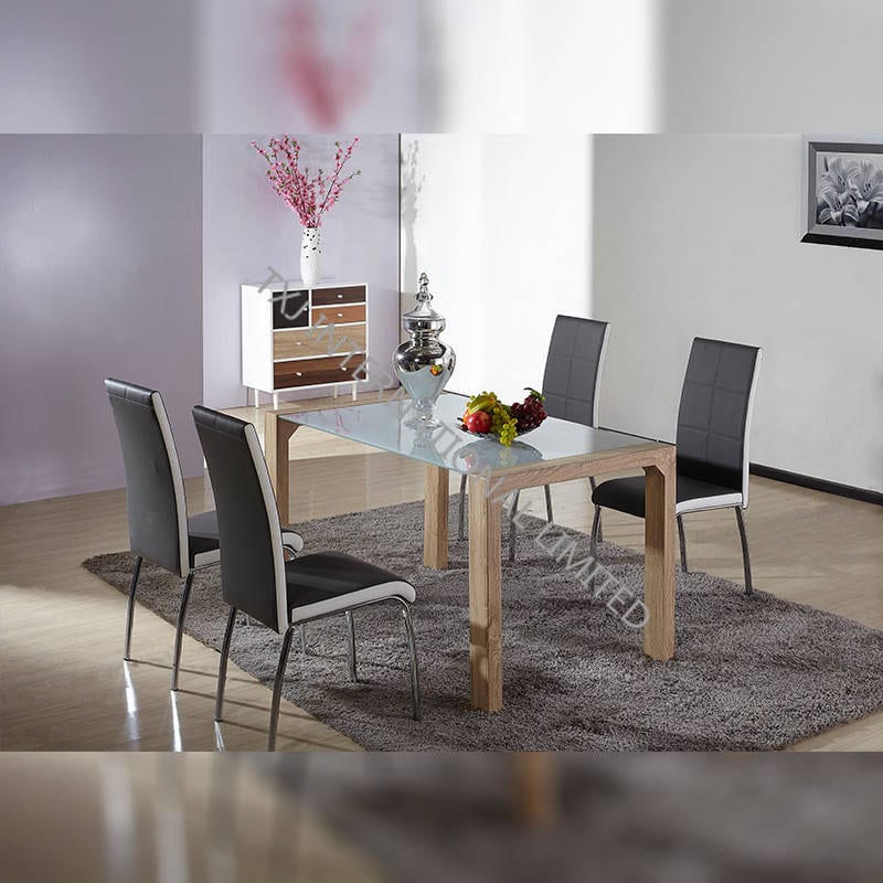 BD-1419 Tempered Glass Dining Table with MDF Legs