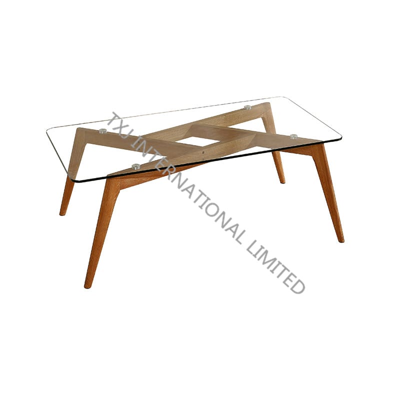 BARCELONA-CT Tempered Glass Coffee Table With Ash Wood