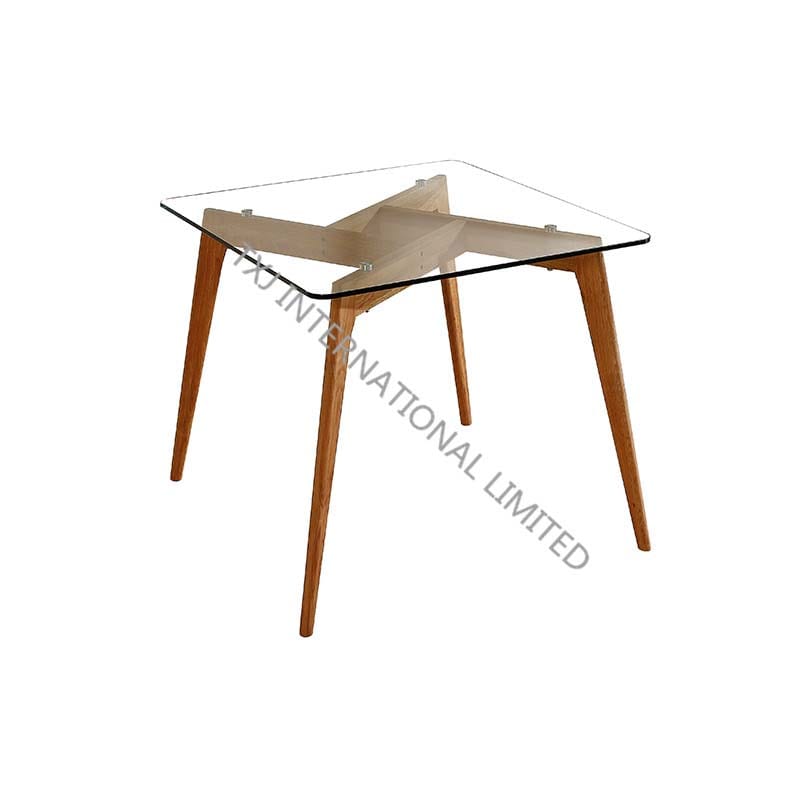  BARCELONA-STD Glass Square Table With Wood Leg