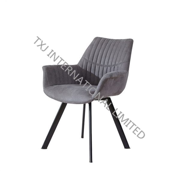 TC-1717 Fabric Dining Arm Chair With Black Powder Coating Legs