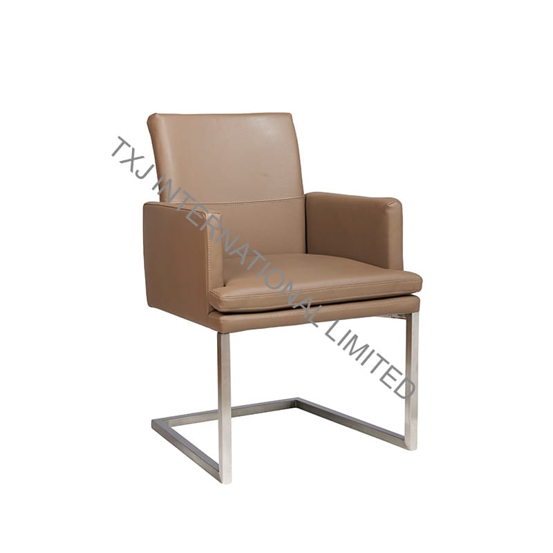 TORONTO-AR Split Leather Dining Arm Chair With Brushed Stainless Steel Frame