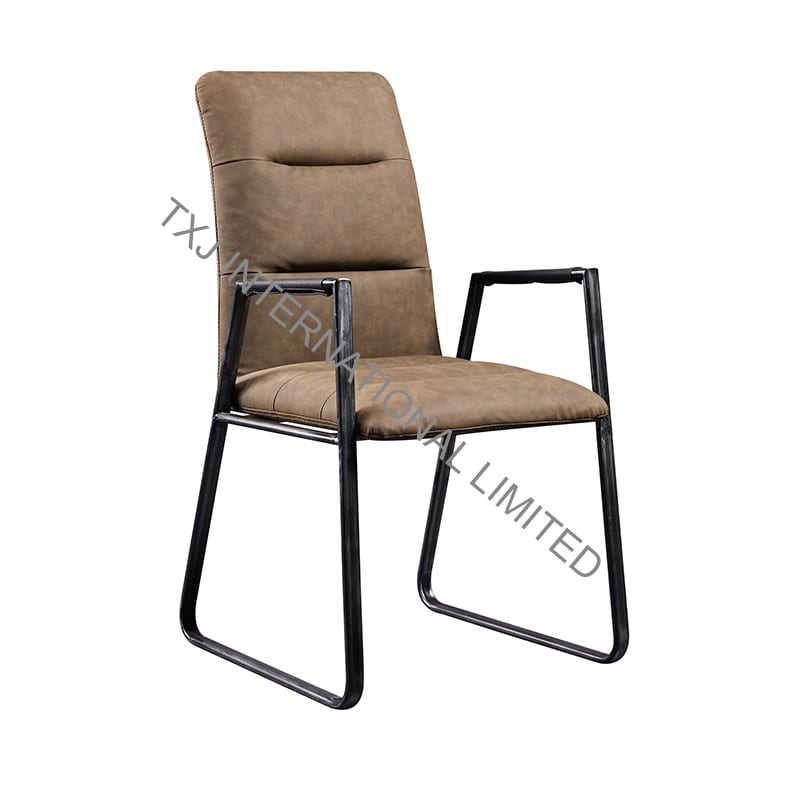 AUSTIN-WR Vintage PU Dining Arm Chair With Black Metal Frame