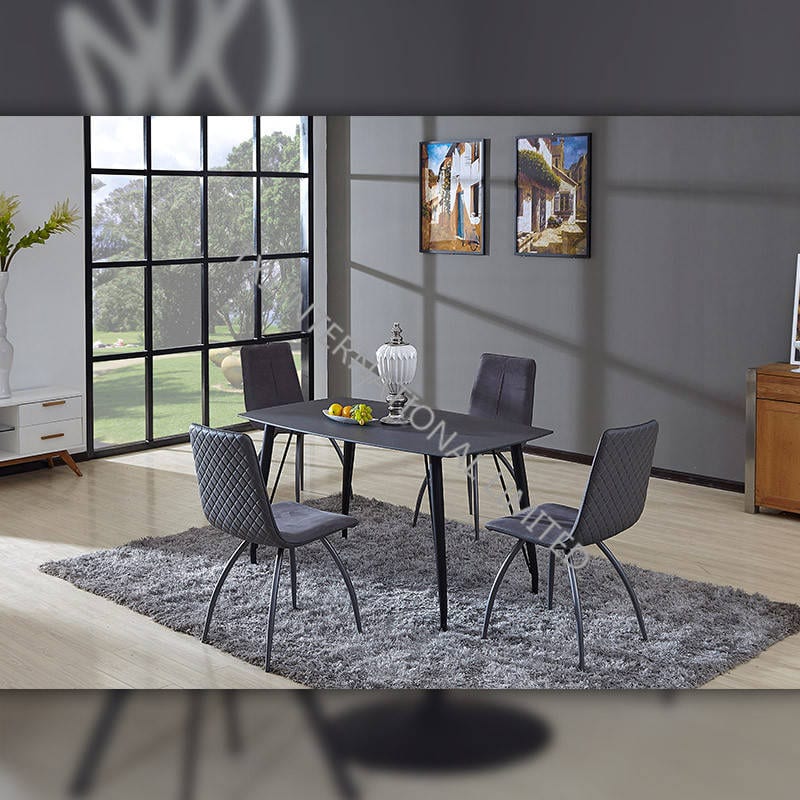 BD-1730 Grey tempered glass dining table 
