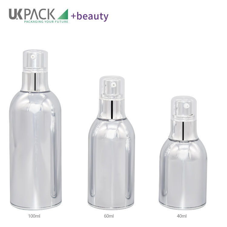 Electroplating silver airless pump bottles for cosmetics creams30ml 50ml 100ml UKA55