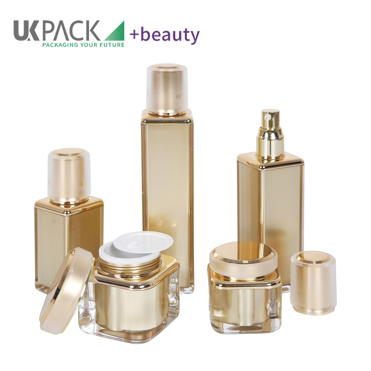 Square Acrylic 30ml 60ml 120ml 30g 50g Golden Cosmetic Containers Manufacturer