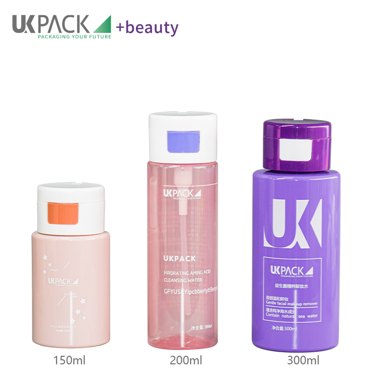 One-click open pump Makeup remover PET bottle 150ml 200ml 300ml UKG31 Cosmetic packaging