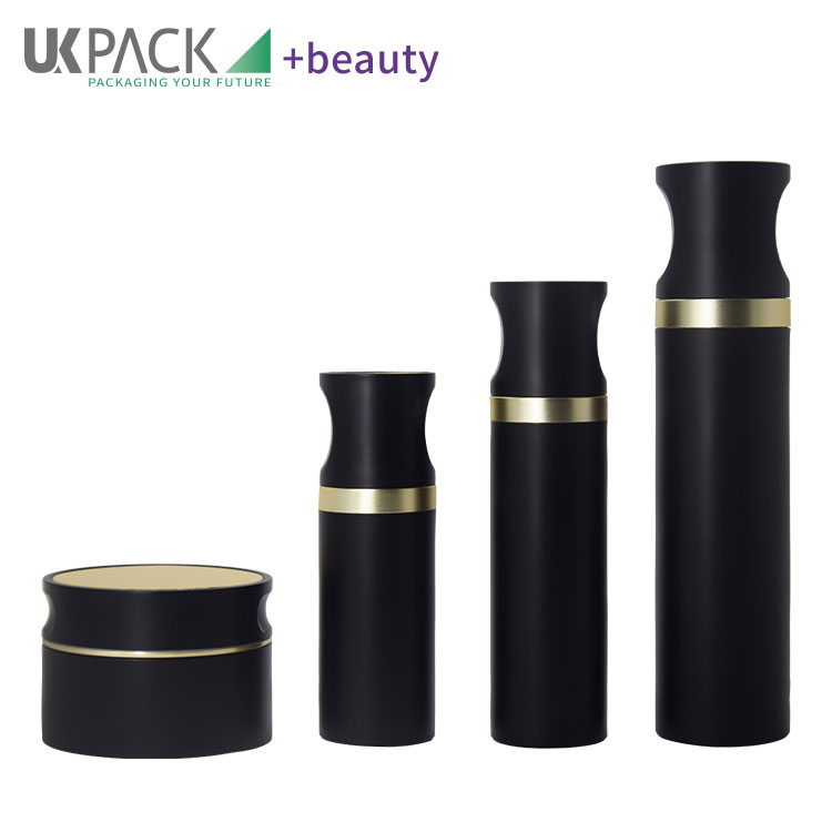 Magnetic Over Cap PP airless bottle cream jar set black cosmetic container suit UKM59