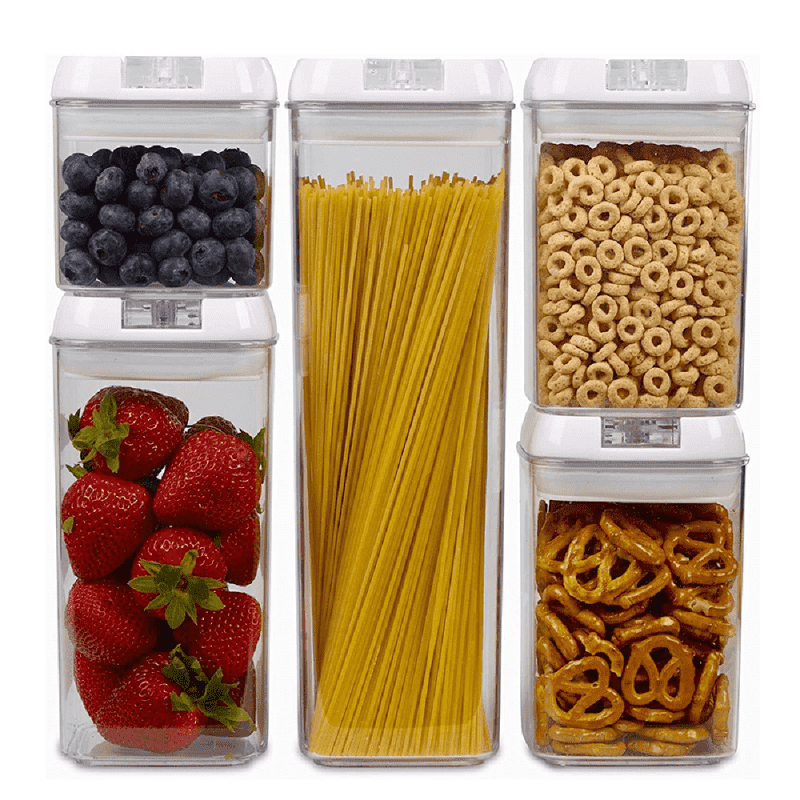  5-piece set of plastic dry food storage containers