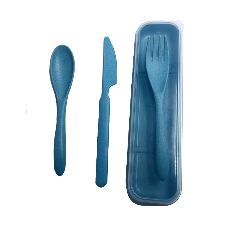 Portable Salad Cutlery Biodegradable Tableware Compostable Reusable Wheat Straw Cutlery Set for Kids