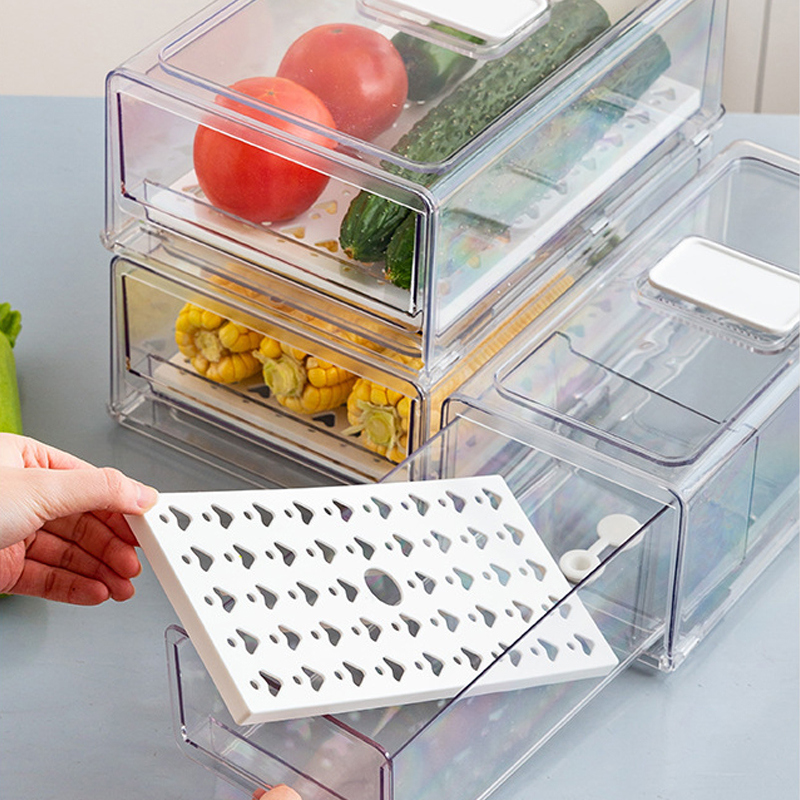 Pull-out Fridge Drawer Organizer Refrigerator Organizer Food Container with Handle Freely for Kitchen Food Fruit or Vegetable