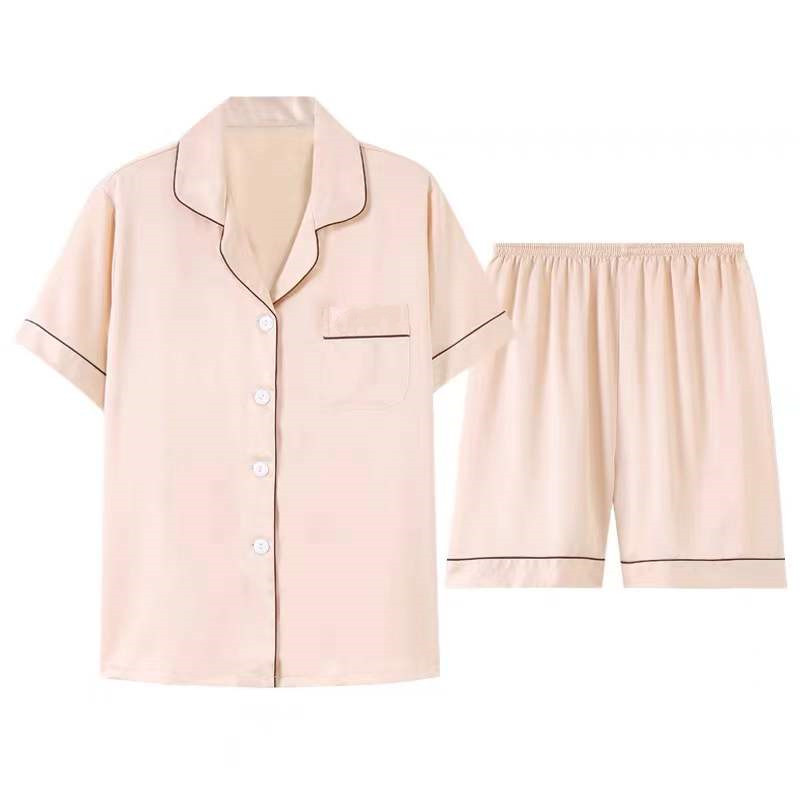  Womens Solid 4 Color Luxury Silk  Pyjama Sleepwear Short Sleeve Pajamas Female Pink