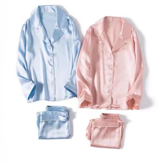  wholesale small MOQ Amazon hot selling 2 piece set polyester colored satin  women's pajamas sleepwear	