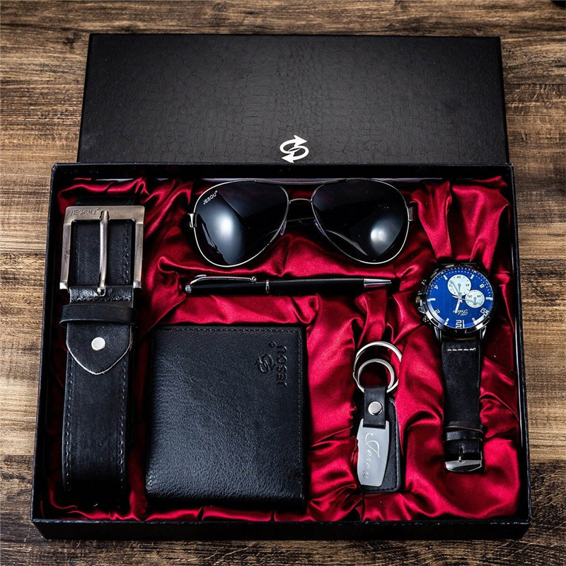 Eco Friendly Printing Custom Logo Lid and Base Kraft Gift Box Package for Men Kit Belt Wallet Sun Glasses and Watches