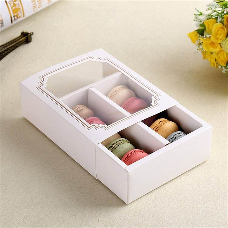 Custom Cutie White Card Paper Macaron Drawer Boxes Paper Gift Boxes for Cake Shop