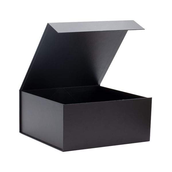 Collapsible Rigid Matte Black Folding Cardboard Gift Box With Magnetic Closure And Ribbon