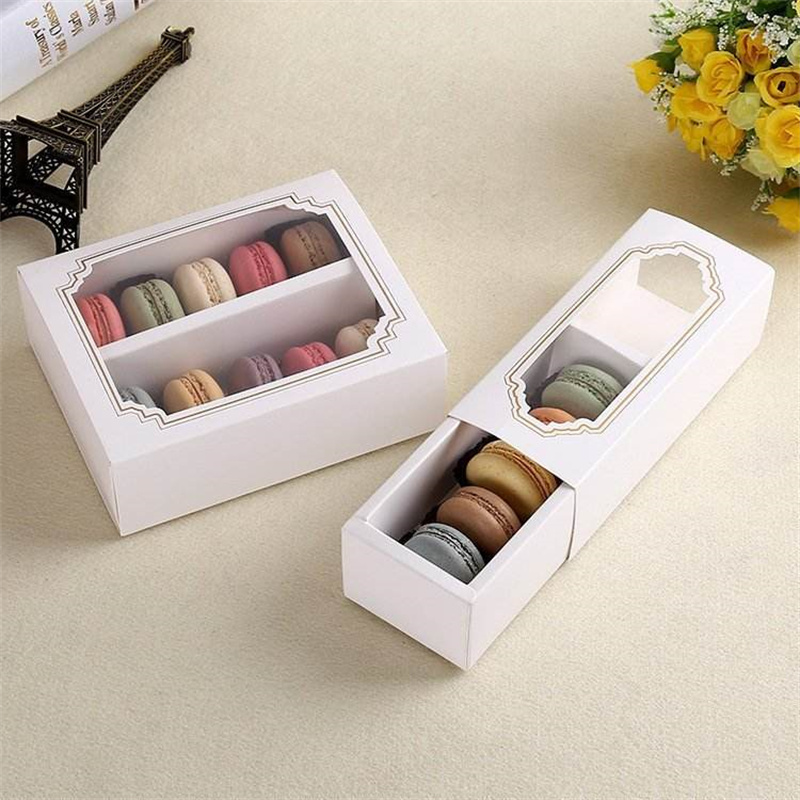 Custom Cutie White Card Paper Macaron Drawer Boxes Paper Gift Boxes for Cake Shop