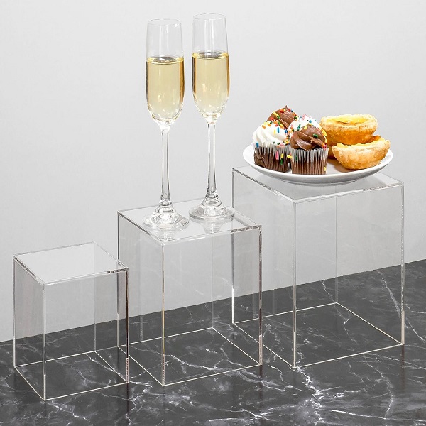 3 Piece Crystal Clear Acrylic Cube Dessert Display Stand