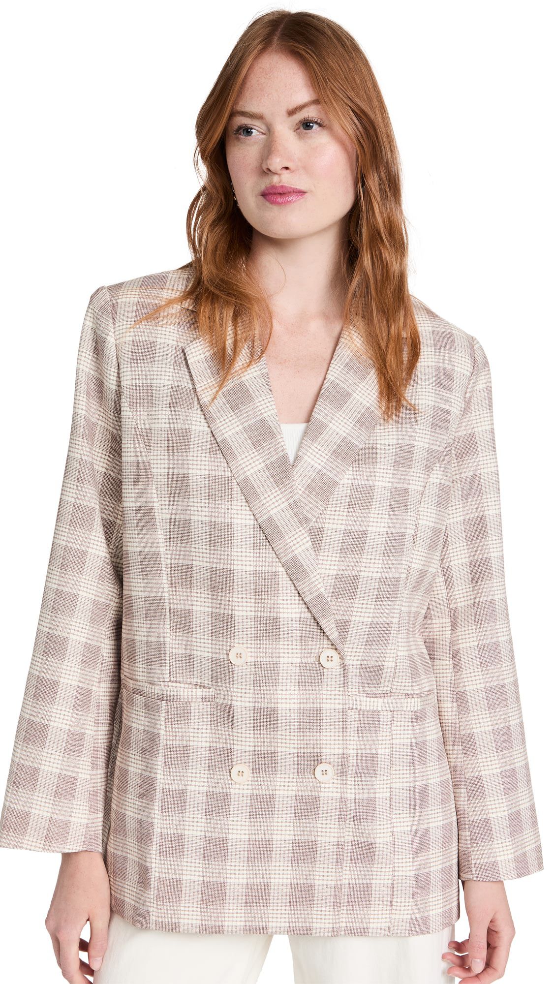 Casual Plaid Textured Double-breasted Blazer