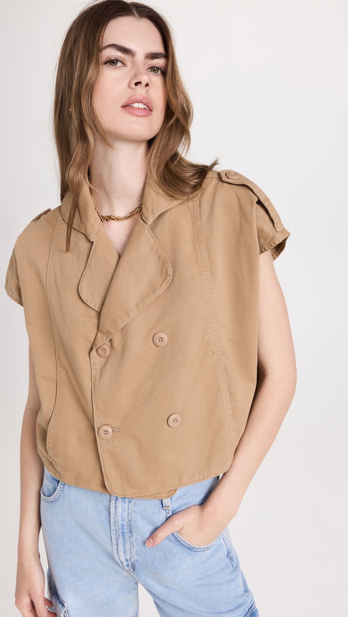 Factory made Style short khaki fashion clip coat