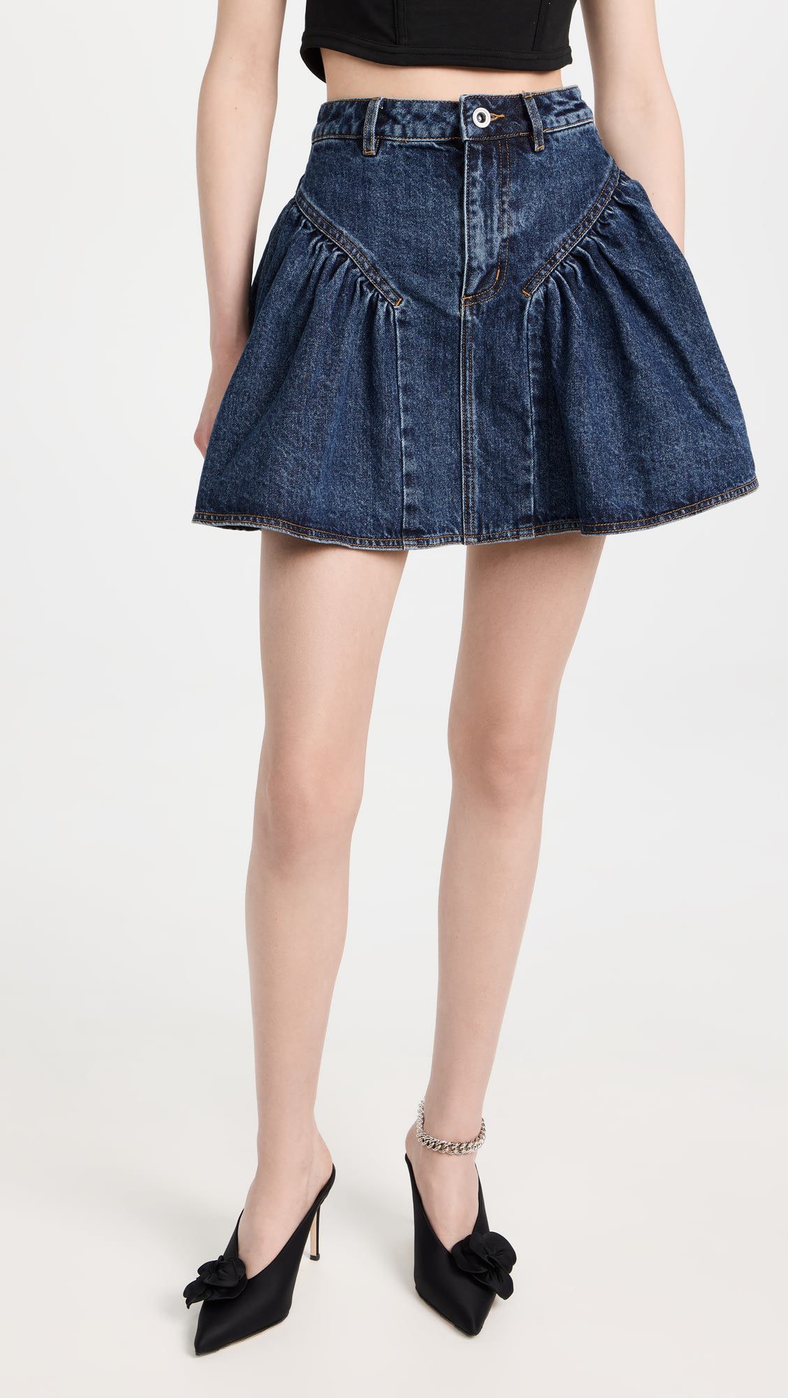 Skirt supplier high waist denim pleated ruffle mini skirt