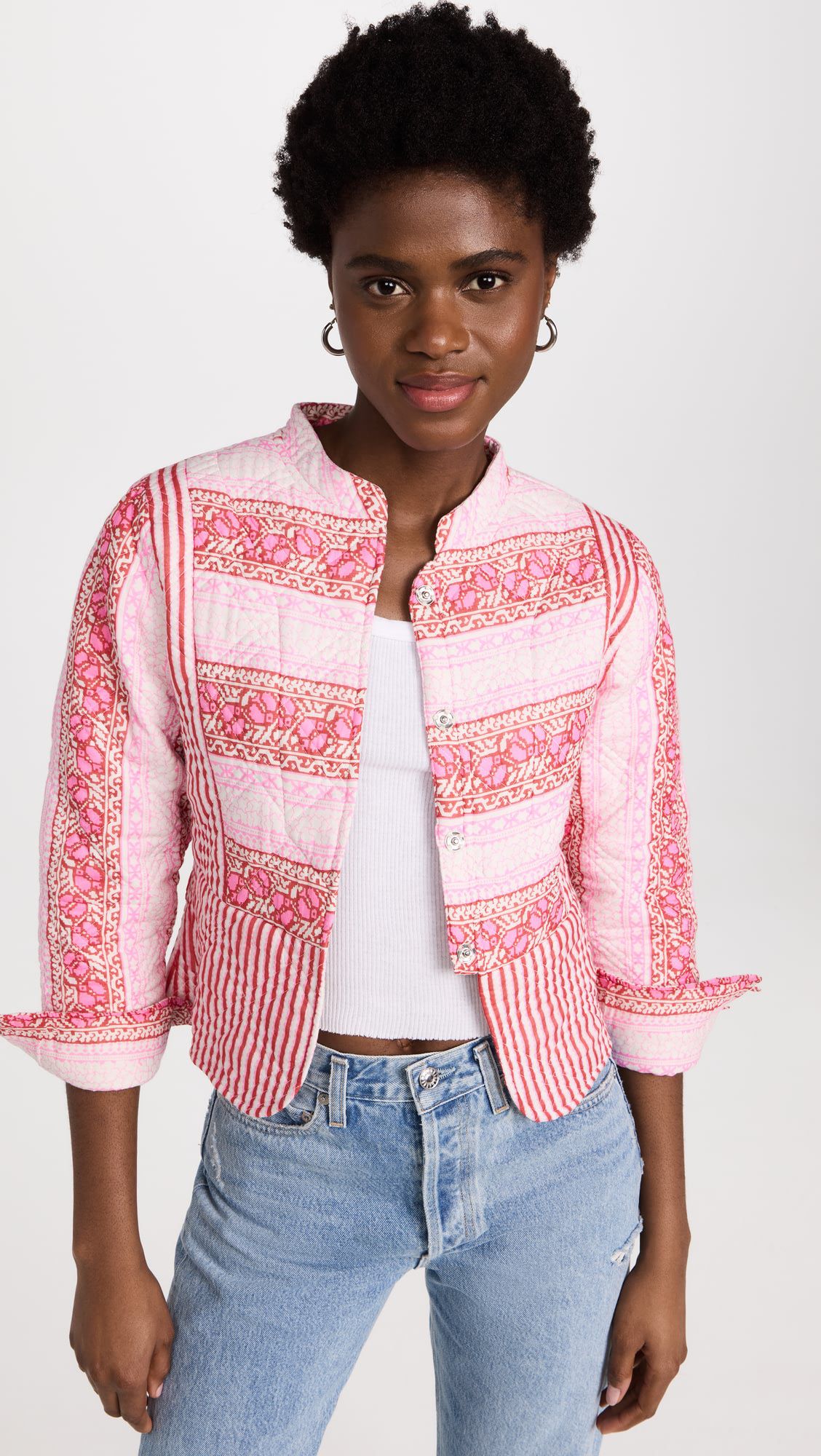 OEM Pink patchwork striped cotton jacket