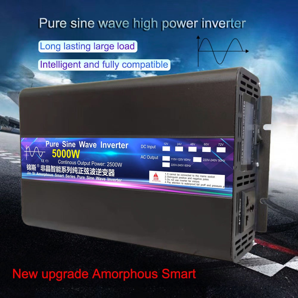 1000W Pure Sine Wave Power Inverter for Car, Household, and Solar Use - Converts 12/24V to 220V Output Waveform: Sine Wave.