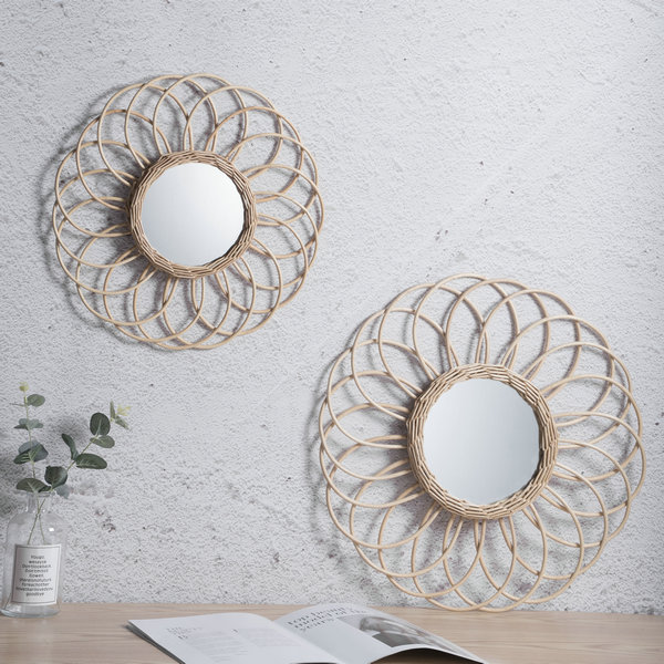 Boho Wicker Woven Mirrors, Innovative Art Handmade Wall Hanging Home Decoration for Living Room 