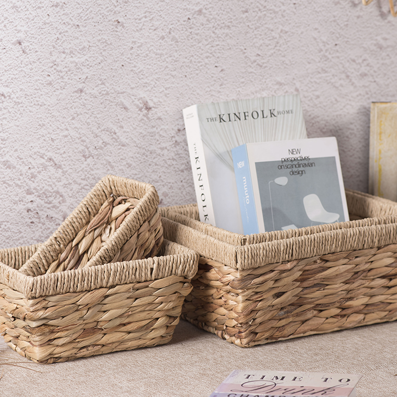 Water hyacinth Storage Box + Iron, Rectangular Box - Book Storage - Seagrass Handwoven Baskets - Storage Basket - Decoration Box