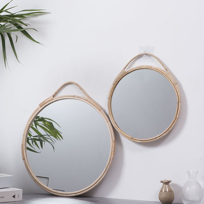 Round Rattan Mirror,Mirror Wall hanging Decor, minimalism style 11.8 Inch and 15.7 Inch