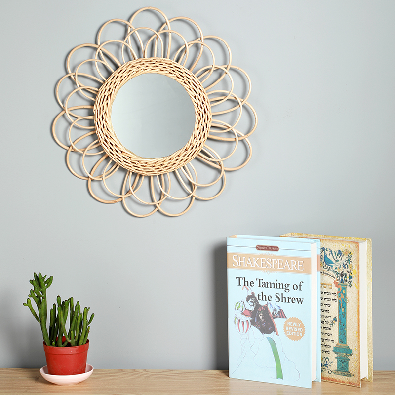 Flower willow wall mirror, woven mirror,decorative mirror, 40-50cm