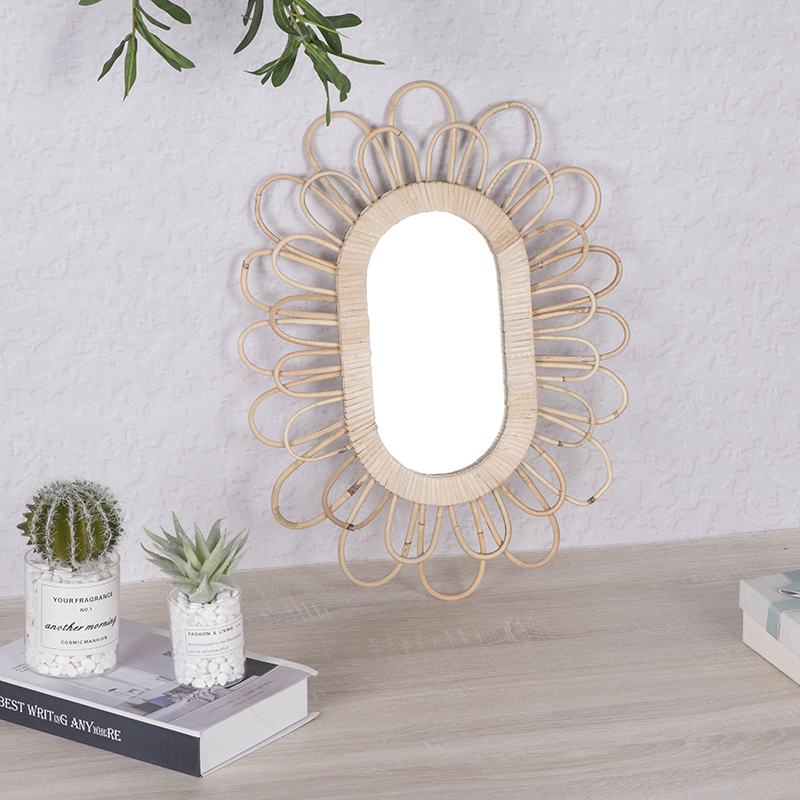 Oval Rattan Mirror,Mirror Wall hanging Decor, Home Decoration 19.3x15 Inch