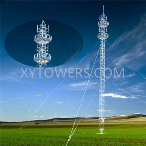 Mobile Communication Guyed Microwave Antenna Tower 