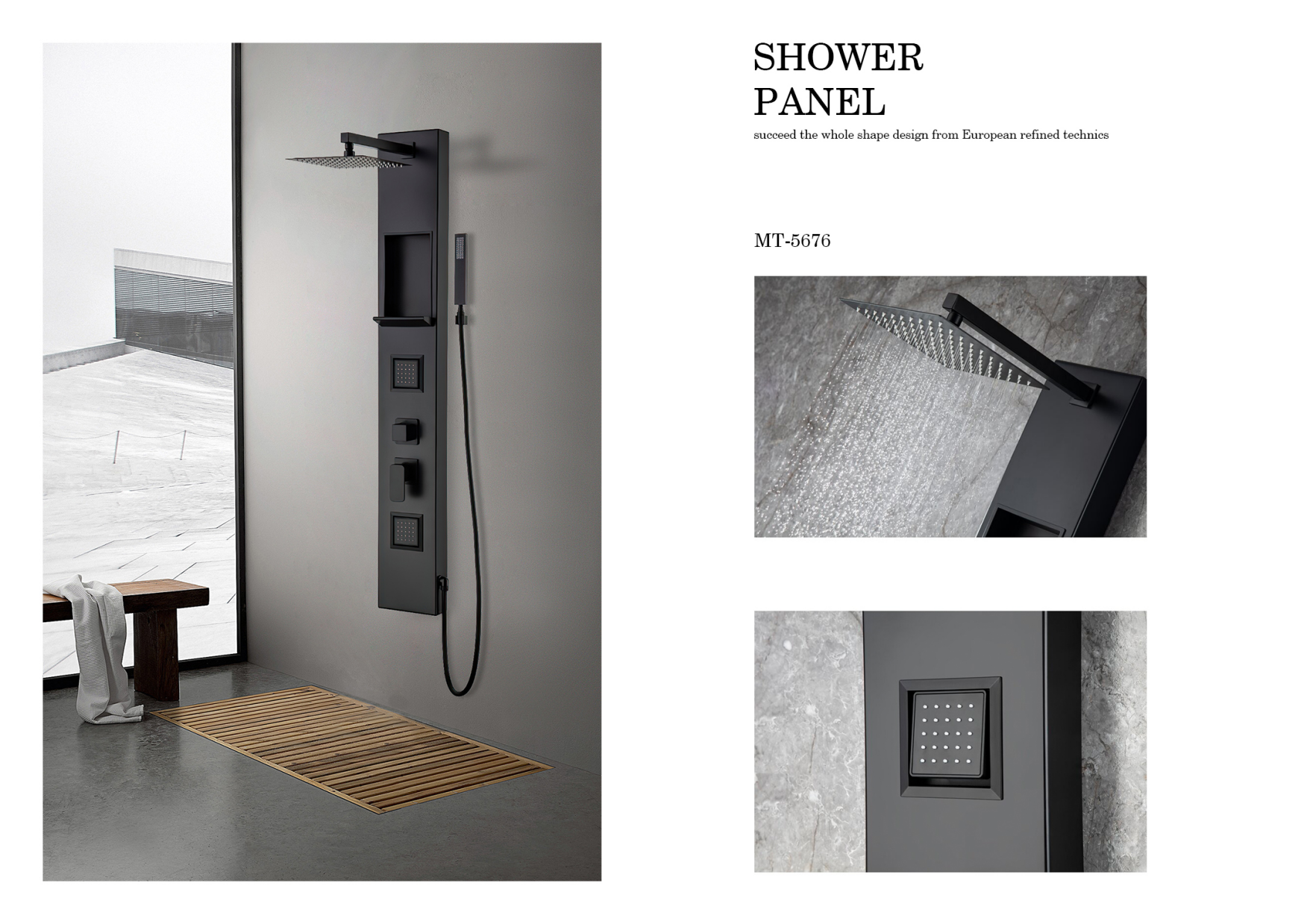Black Shower Panel with insert shelf MT-5676