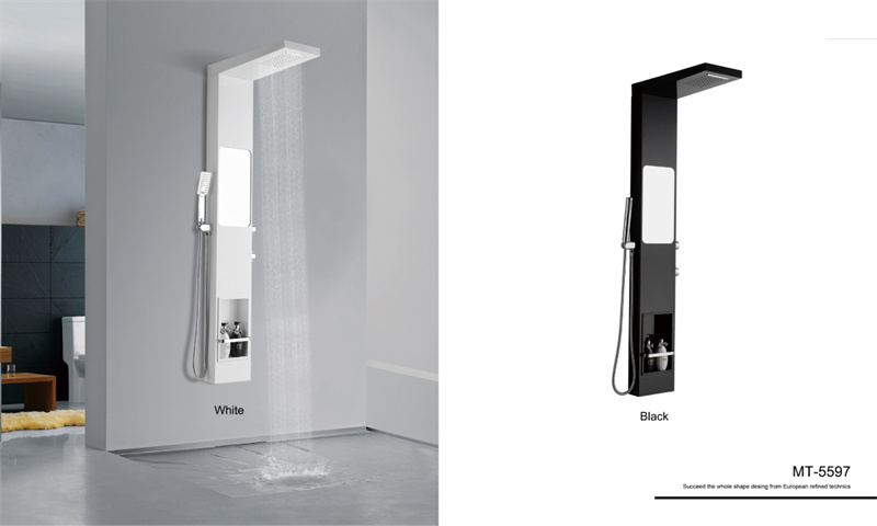 Bathroom Shower Panel with Insert Shelf in White and Black MT-5597