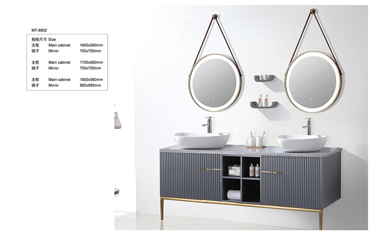 Simple Design Bathroom Cabinets in Grey with Gold Edge MT-8802
