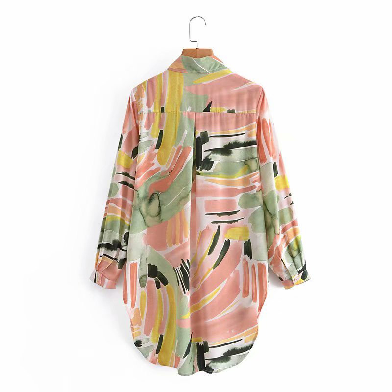 SS2395 Silk Satin Standard Blouse Digital Printed womens button UP Shirts