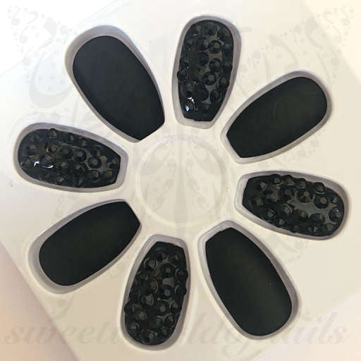 Ejiubas 24 Pcs Black Matte with Glossy Finish Full Cover Talone Medium False Nail Tips