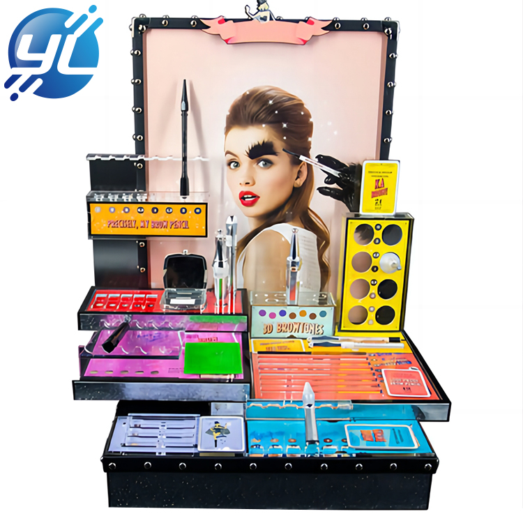 Custom Design Acrylic Countertop Sticker Makeup Stand Cosmetic Display With Leather