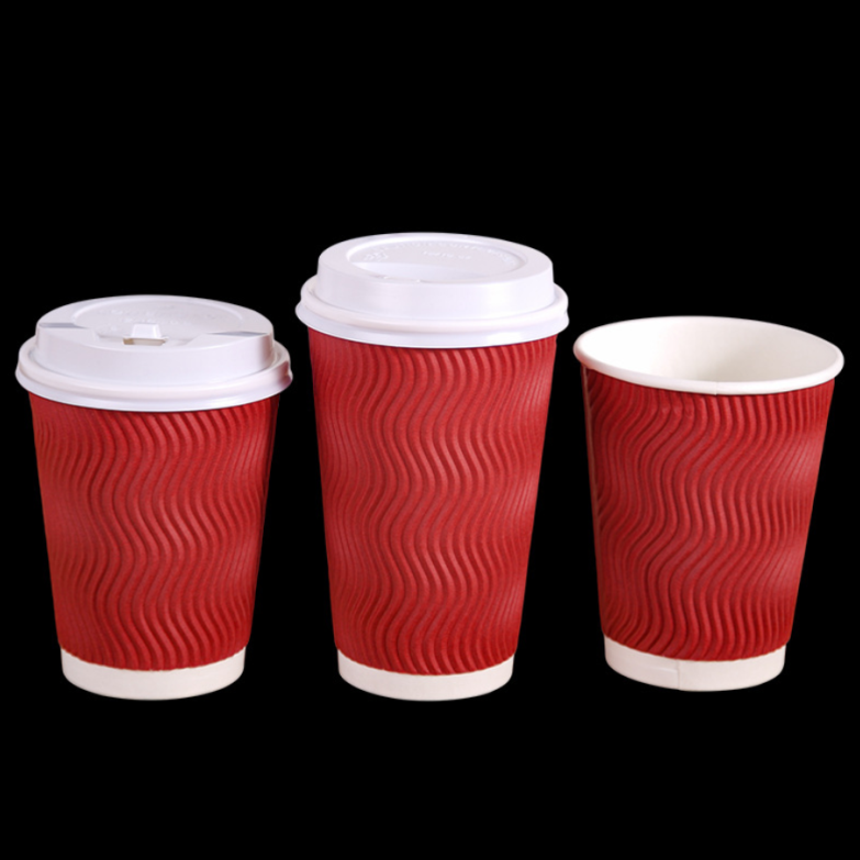 Disposable corrugated coffee paper cups with lids