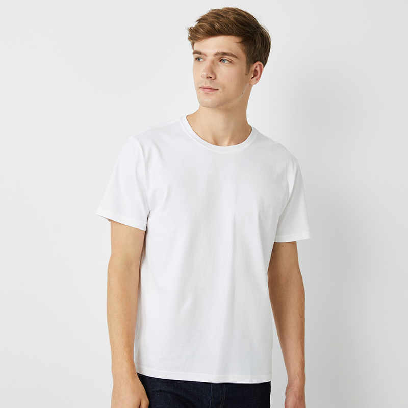 Casual white men plain blank short sleeve crew neck t-shirt in bulk wholesale with custom logo