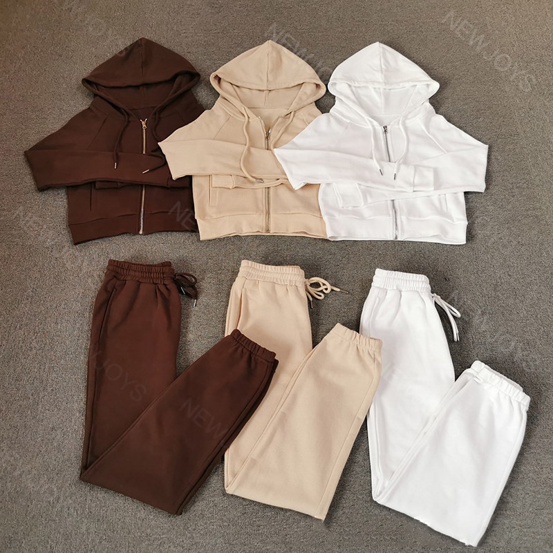 Factory sale plain blank zipper hoodie sets thin spring autumn sports causal crop top hoodies and sweatpants for women