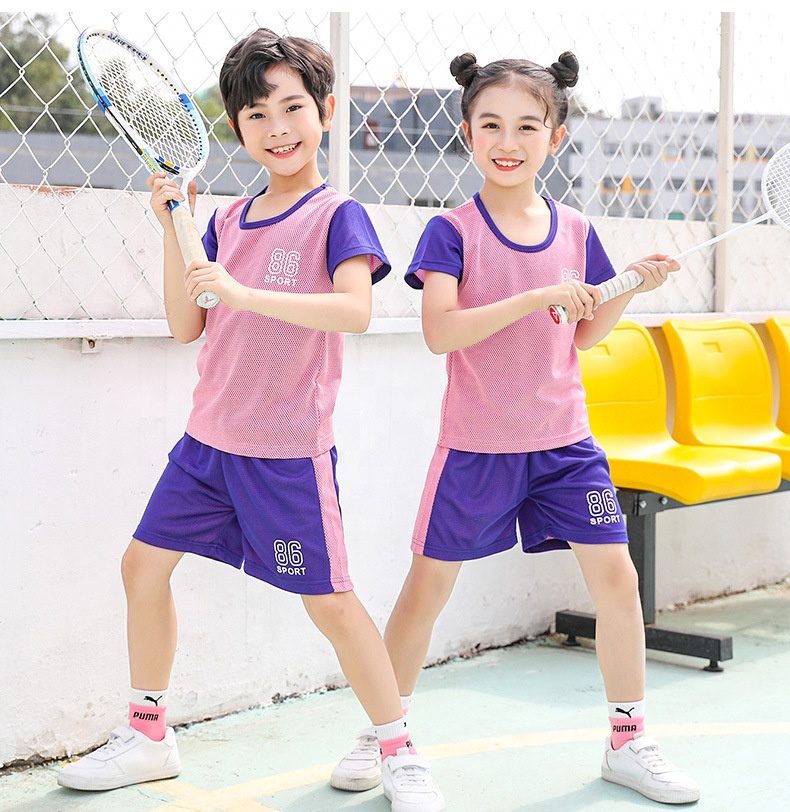 Wholesale Children Sport Wear 2 Piece Sets Quick Dry Mesh Contrast Color Boys &amp; Girls Running Exercise Tracksuits Sports Suit