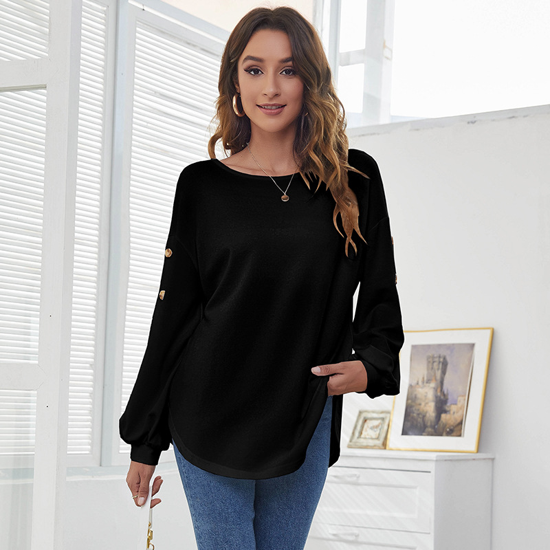 High Quality  Crew Neck Loose Fit Blank Long Line Curved Hem T-shirts For Women